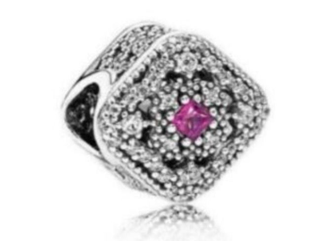Pandora Square Silver/Pink Rhinestone Charm