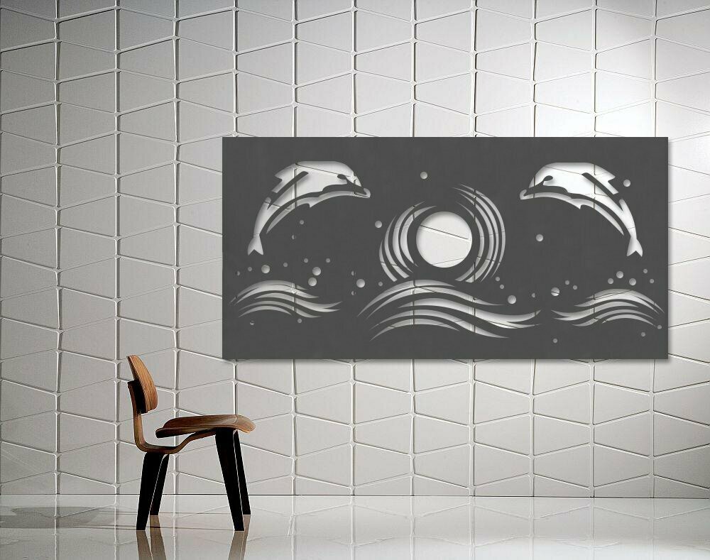 "Dolphine Moon" Design Laser Cut Decorative Metal Screen, Material: 3MM ALUMINIUM, Size: 1200X600MM
