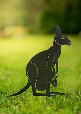 Premium Kangaroo (with Joey) Garden Silhouette Sculpture - Corten Steel Metal Garden Art