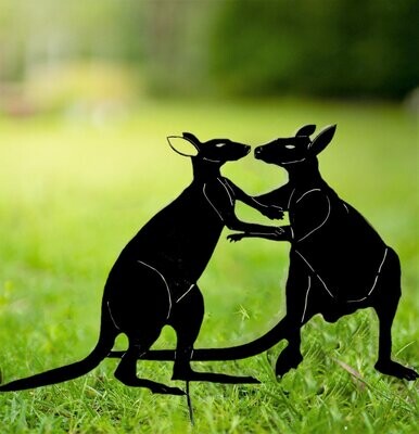 Premium Kissing Kangaroos Garden Silhouette Sculpture - Corten Steel Metal Garden Art