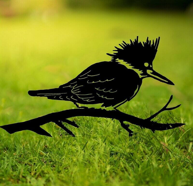 Kingfisher  - Bird Design Metal Silhouette Sculpture - Corten Steel Garden Art