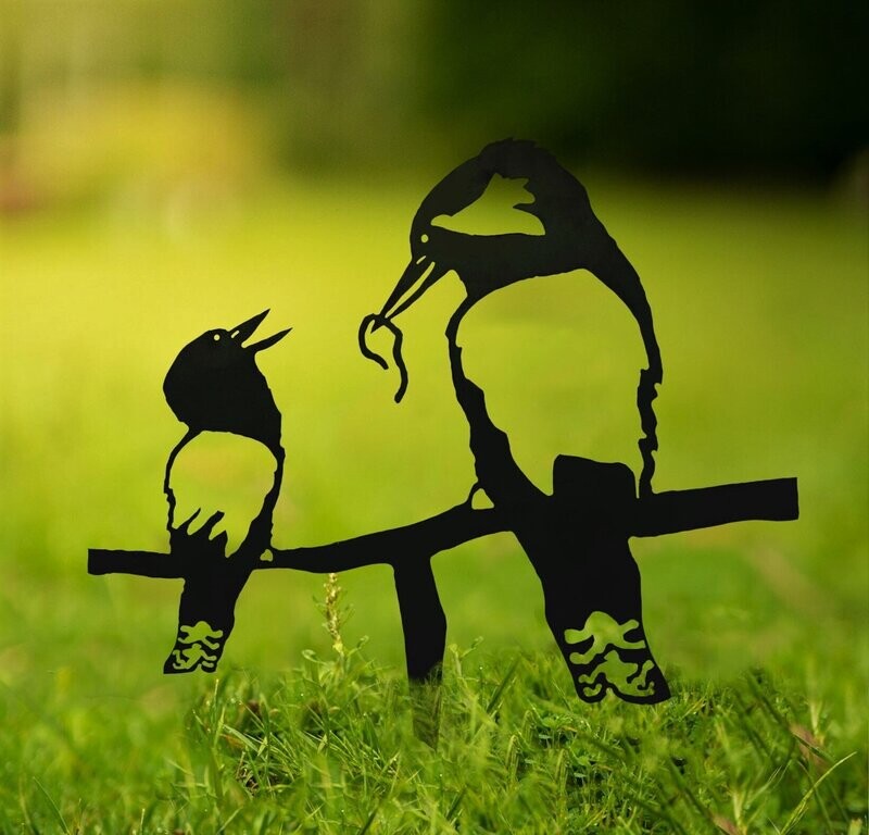 Kookaburra (Feeding) - Bird Design Metal Silhouette Sculpture - Corten Steel Garden Art
