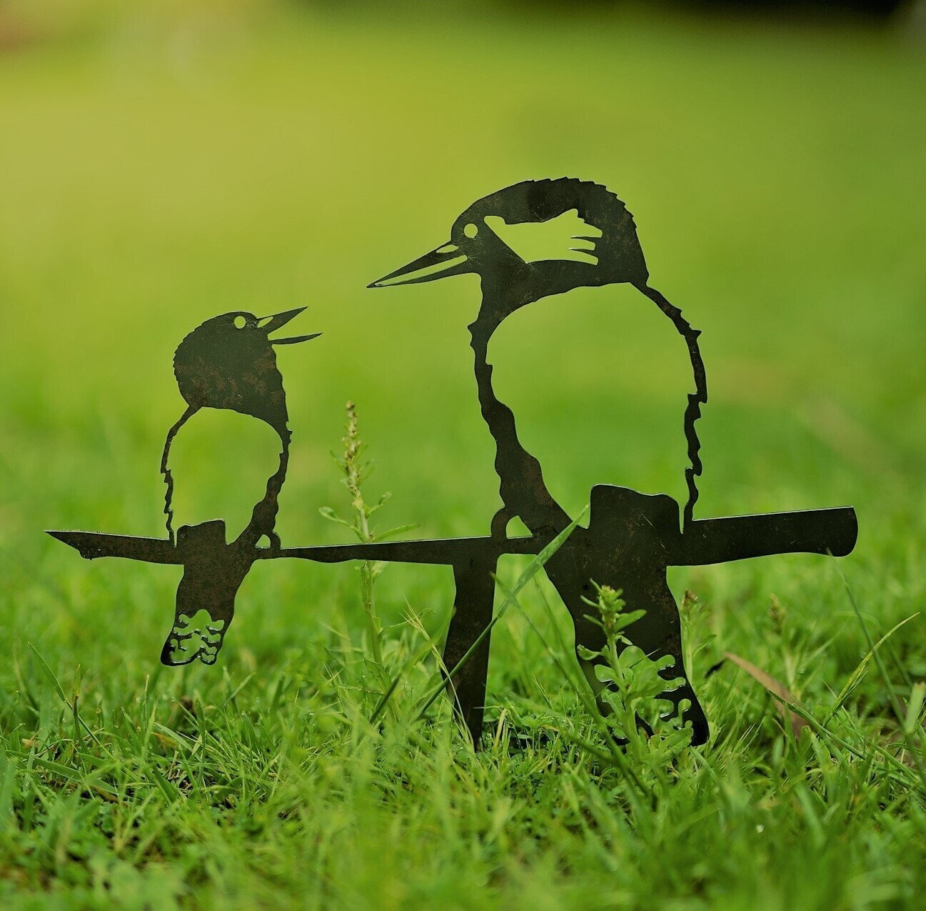 Kookaburra Mum & Bub - Native Garden Silhouette Sculpture - Corten Steel Metal Art