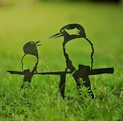 Kookaburra Mum & Bub - Native Garden Silhouette Sculpture - Corten Steel Metal Art