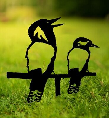 Kookaburra (Pair) - Bird Design Metal Silhouette Sculpture - Corten Steel Garden Art