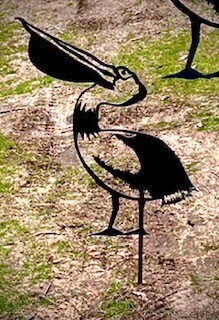 Pelican Designs Metal Silhouette Sculpture - Corten Steel Garden Art, Variation: Young Pelican