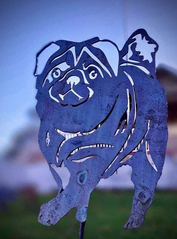 Pug Dog Garden Silhouette  Sculpture - Corten Steel Metal Garden Art