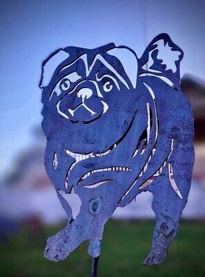 Pug Dog Garden Silhouette Sculpture - Corten Steel Metal Garden Art
