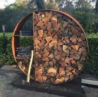 Round Corten Steel Wood Stacker - Sturdy Metal Firewood Log Holder