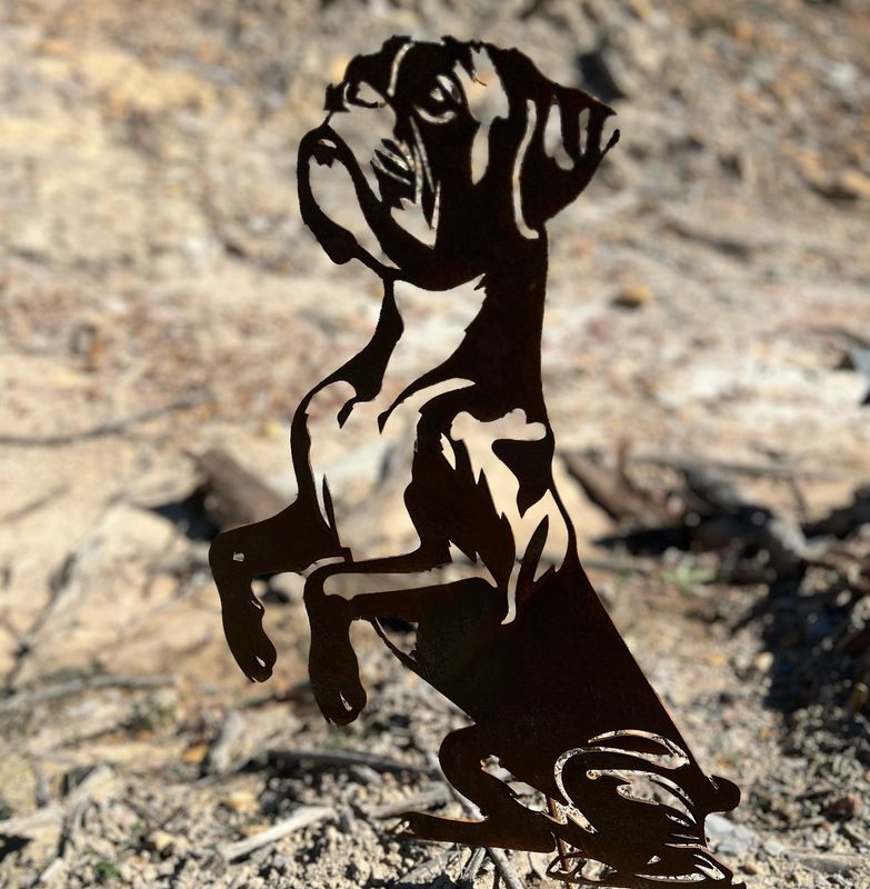 Boxer Dog Garden Silhouette Sculpture - Corten Steel Metal Garden Art