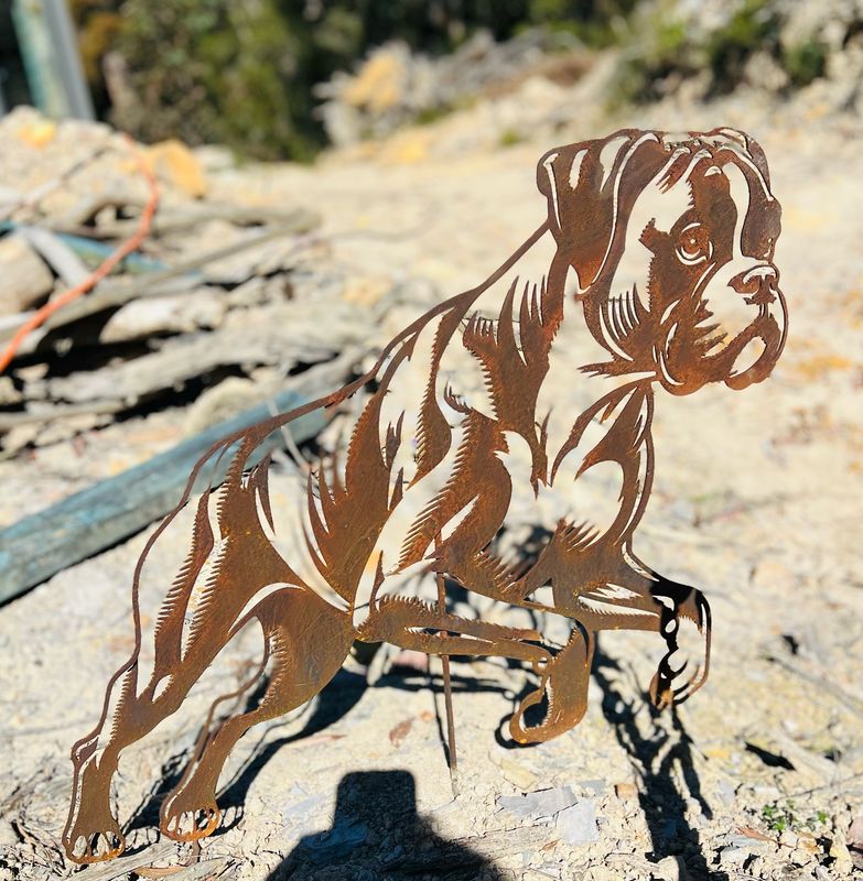 Boxer Dog Garden Silhouette Sculpture - Corten Steel Metal Garden Art