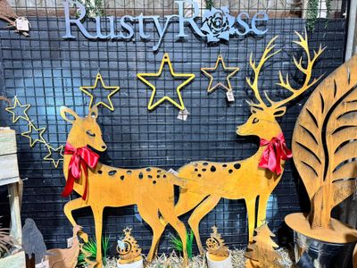 Corten Steel Reindeer/Doe Deer  Garden Silhouette Sculptures - Metal Garden Art
