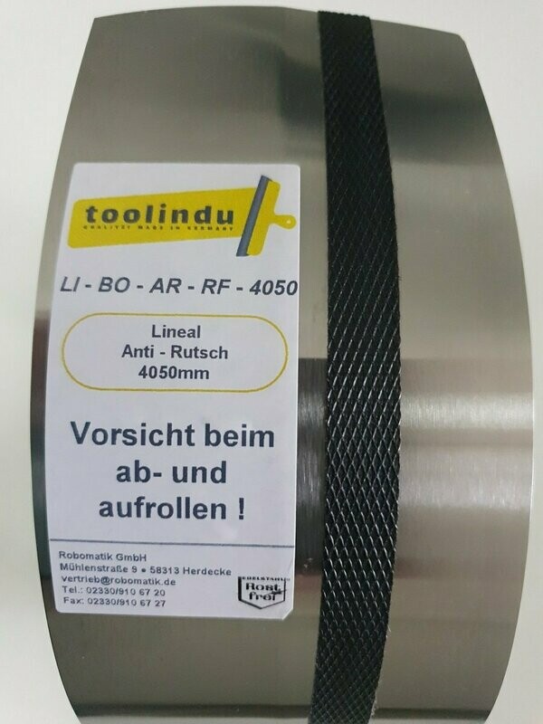 Rollstahllineal 4050mm Teppichlineal Bodenlegerlineal ROSTFREI mit ANTIRUTSCH BESCHICHTUNG mit Halteklammer Rollstahllineal 4050mm Teppichlineal Bodenlegerlineal ROSTFREI mit ANTIRUTSCH BESCHICHTUNG mit Halteklammer