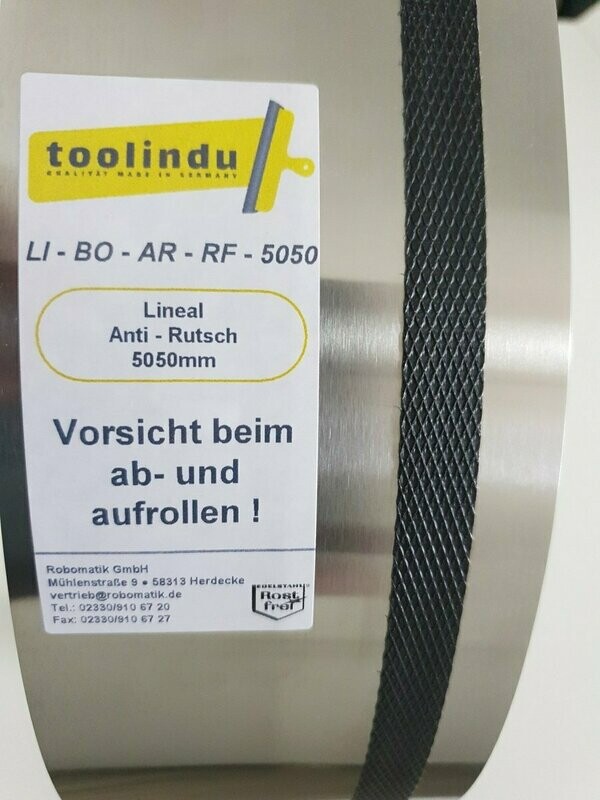 Rollstahllineal 5050mm Teppichlineal Bodenlegerlineal ROSTFREI mit ANTIRUTSCH BESCHICHTUNG mit Halteklammer Rollstahllineal 5050mm Teppichlineal Bodenlegerlineal ROSTFREI mit ANTIRUTSCH BESCHICHTUNG mit Halteklammer