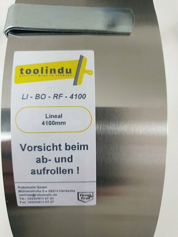 Rollstahllineal Bodenlegerlineal ROSTFREI Teppichlineal Lineal 4100mm mit Halteklammer Rollstahllineal Bodenlegerlineal ROSTFREI Teppichlineal Lineal 4100mm mit Halteklammer