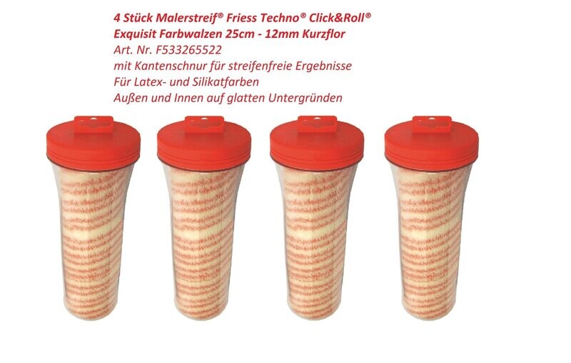 4 Stück Malerstreif®Friess Techno® Click&Roll® Exquisit 25cm Farbwalze 12mm Flor AKTIONSPREIS 4 Stück Malerstreif®Friess Techno® Click&Roll® Exquisit 25cm Farbwalze 12mm Flor AKTIONSPREIS