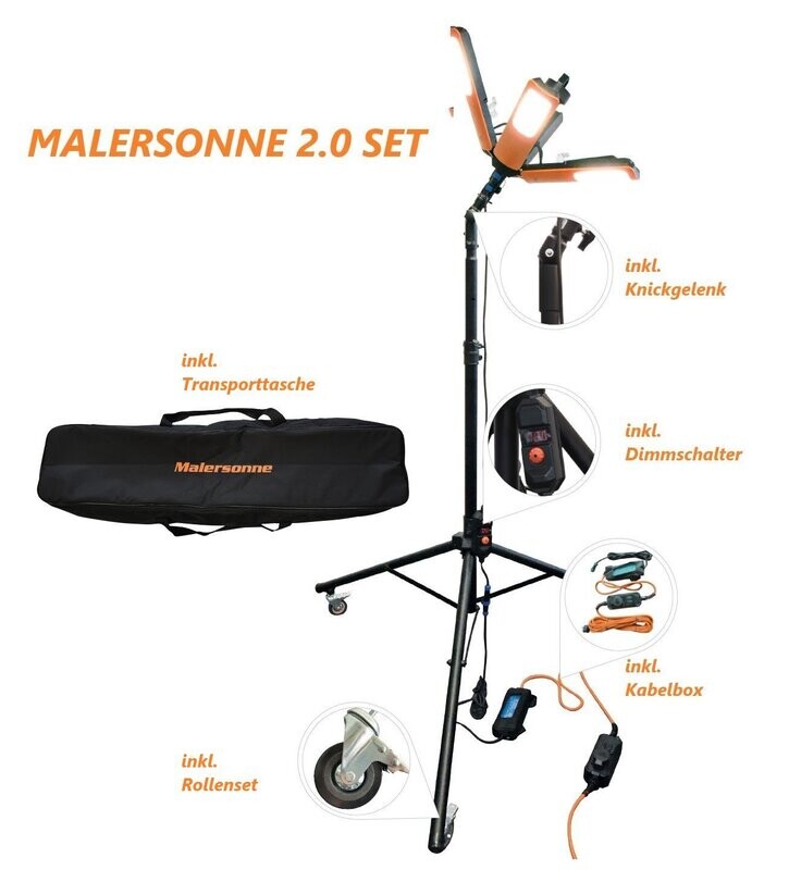 Malersonne 2.0 Set Friess Techno® inkl Dimmer Knickgelenk Rollen Tasche Kabelbox 120W 10.000Lumen AKTIONSPREIS Malersonne 2.0 Set Friess Techno® inkl Dimmer Knickgelenk Rollen Tasche Kabelbox 120W 10.000Lumen AKTIONSPREIS