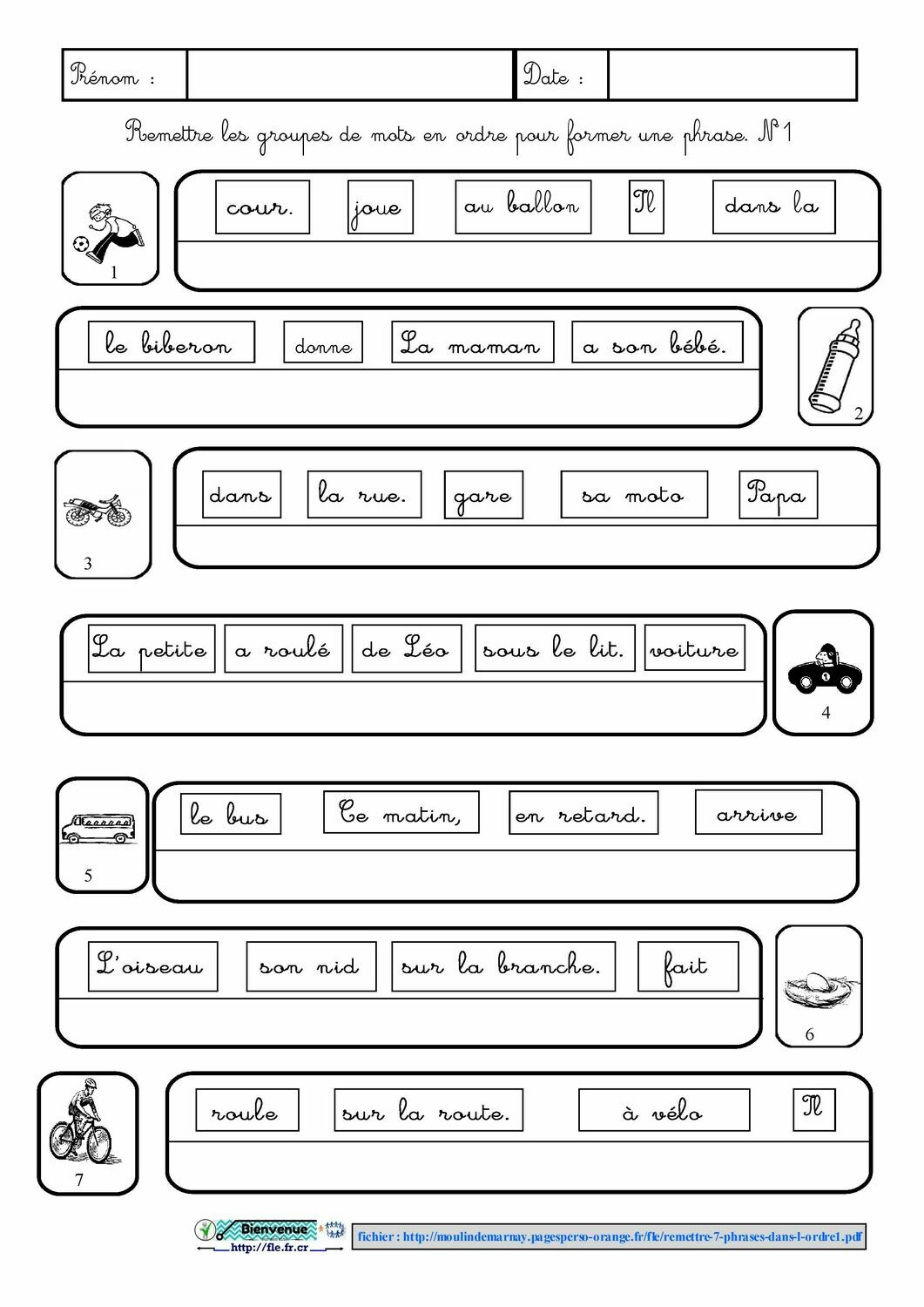 Remettre  7 phrases dans l&#39;ordre - Une fiche