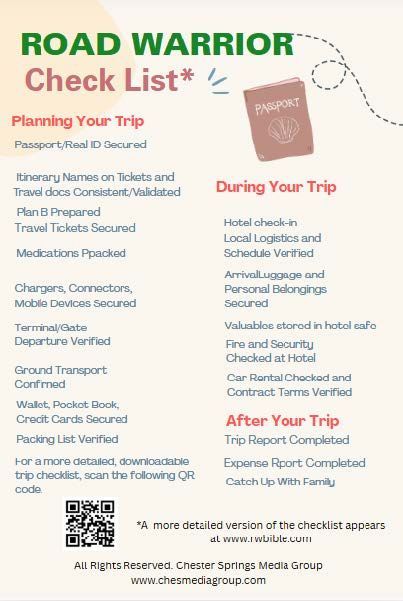 Road Warrior Bible Travel Planning Checklist