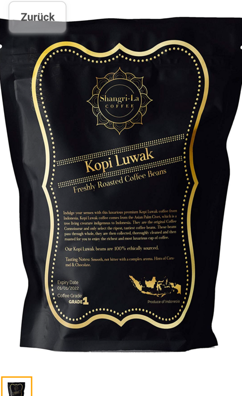 Shangri-La Coffee - Wilde Kopi Luwak Kaffeebohnen.Verschiedene Mengen