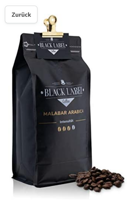 Black Label Coffee Kaffeebohnen 1kg | sehr säurearm Malabar Arabica 100% | Kaffee-Bohnen für Vollautomat mild Espresso ganze Bohne | Cafe Crema frisch geröstet(ganze Bohnen)