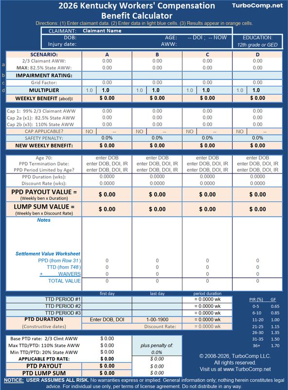 2026 KY WC Benefit Calculator - Individual License (Windows Only)