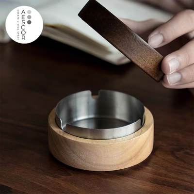 Wooden Ashtray with Delicate and Unique Lid