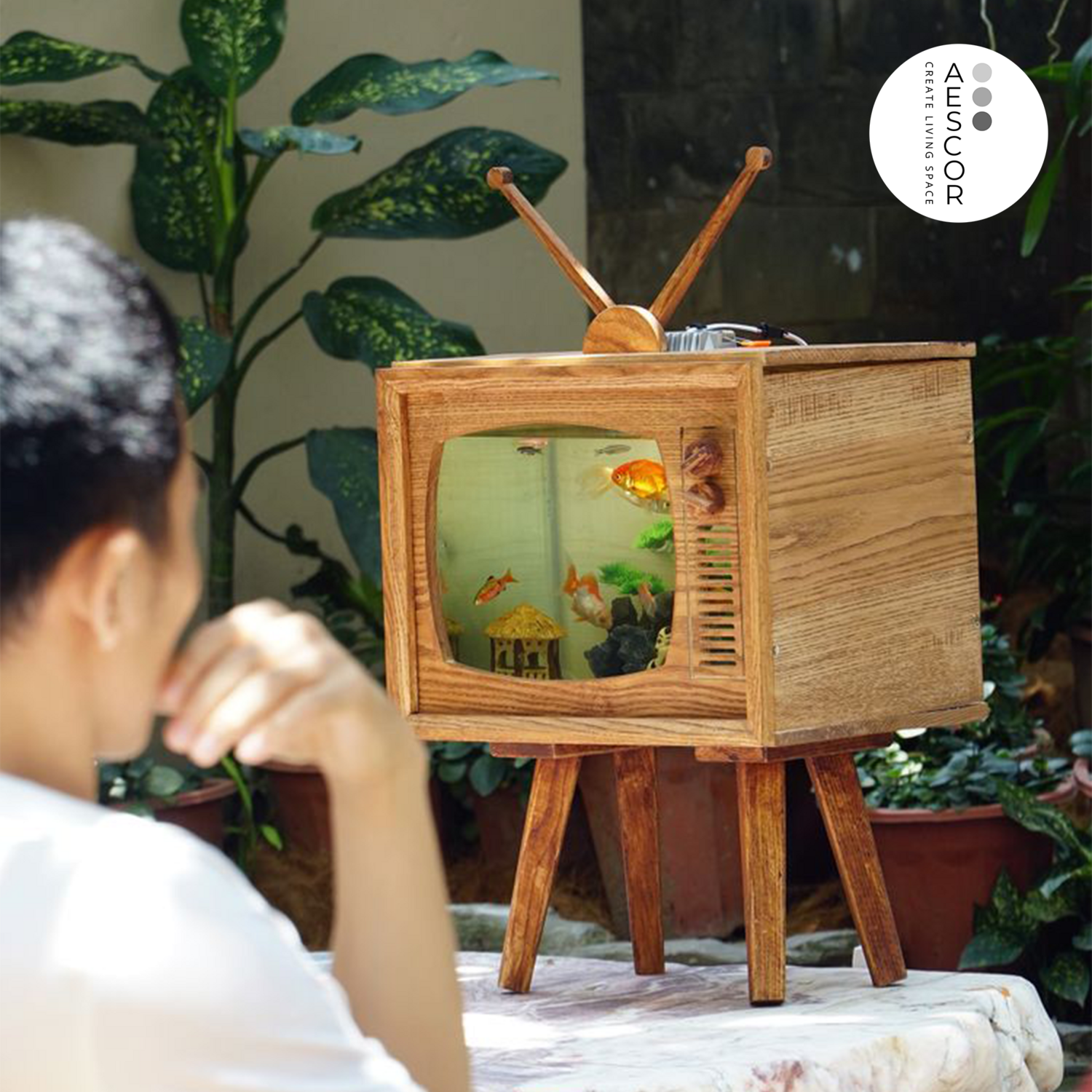 The Wooden Aquarium Antique TV Model