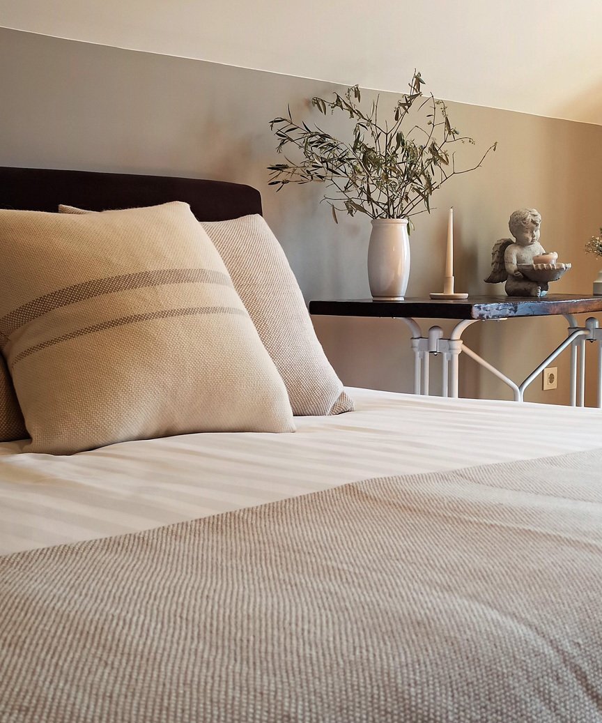 White and Taupe Striped Baby Alpaca Super Soft Wool Cushion