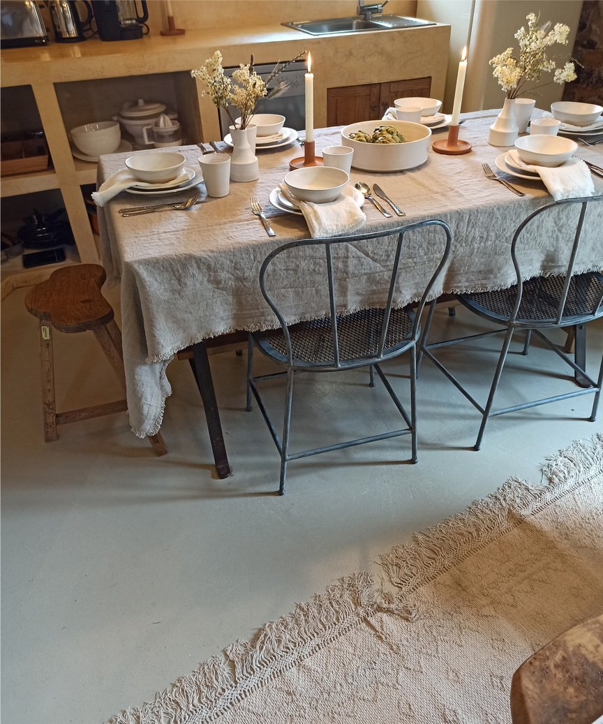 Mantel Color Natural de Lino Orgánico con Flecos