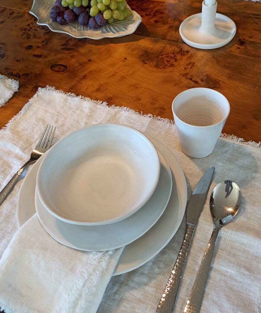 Mantel individual Blanco de  Lino Orgánico con Flecos