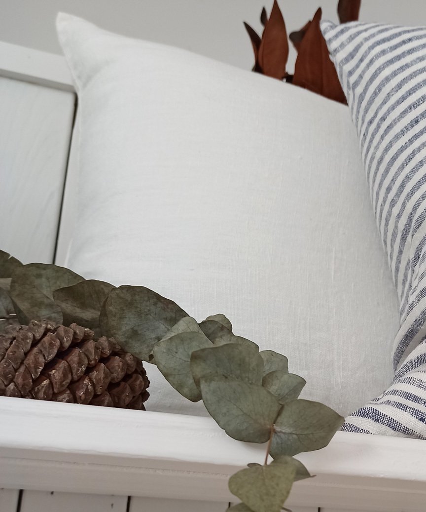 Funda de Cojín de Lino Orgánico Blanco. Lavado a la Piedra