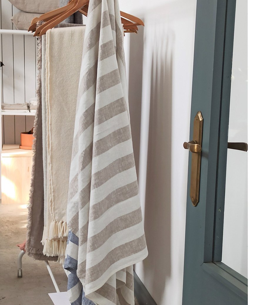 White and Natural Striped Razo Beach Towel - Extra Large
