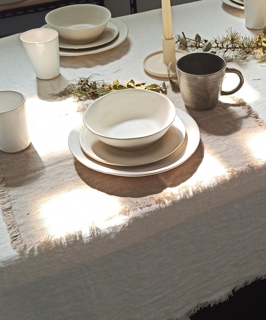 Mantel individual Color Natural de Lino Orgánico con Flecos