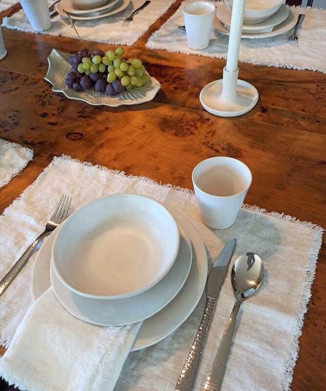 Mantel individual Blanco de Lino Orgánico con Flecos Mantel individual Blanco de Lino Orgánico con Flecos