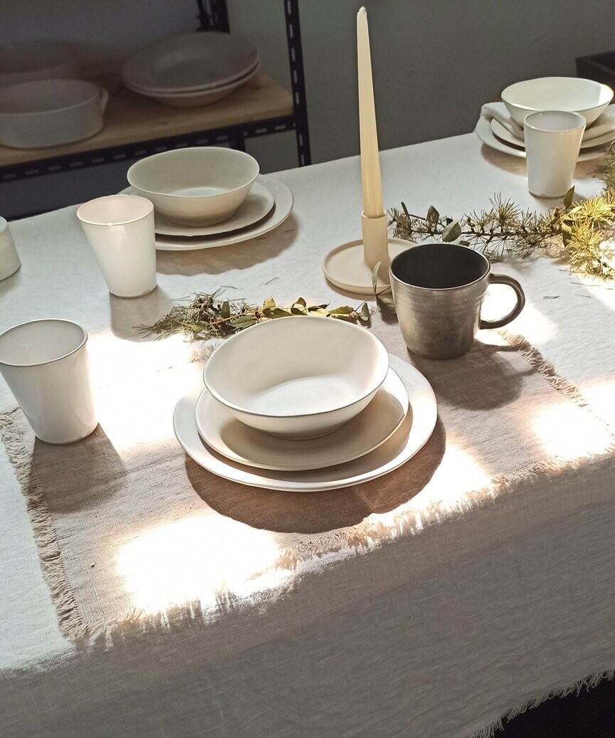 Mantel individual Color Natural de Lino Orgánico con Flecos