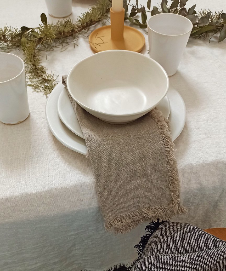 Servilleta Color Natural de Lino Orgánico con Flecos