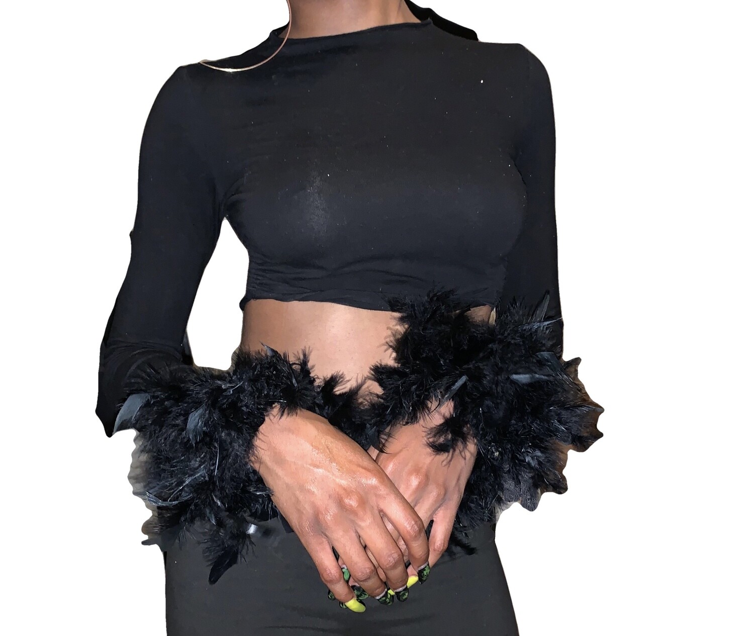 Backless Feather sleeve crop top ♡
