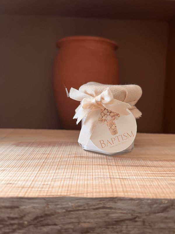 Hexagonal candle glass jar theme ( Baptism )