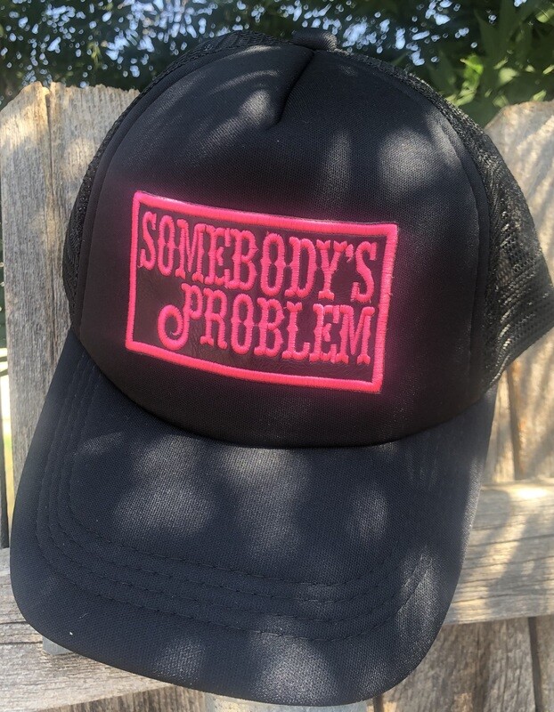 Faux leather embroidered Somebody&#39;s Problem Hat