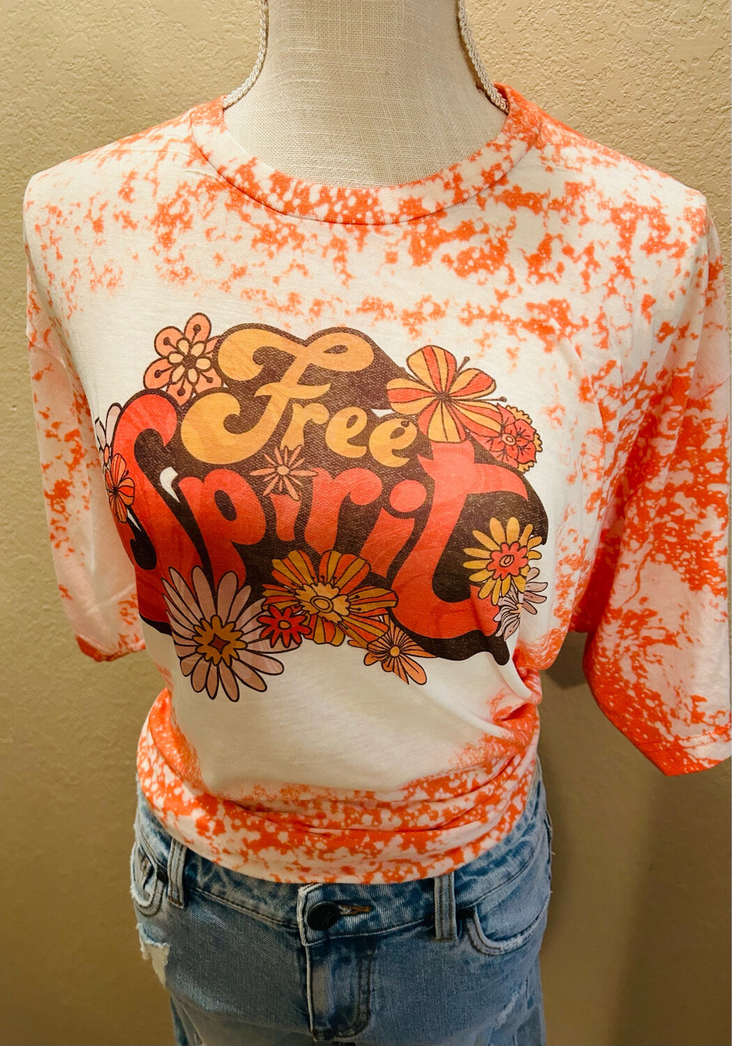 Free Spirit Orange Bleached Graphic Tee
