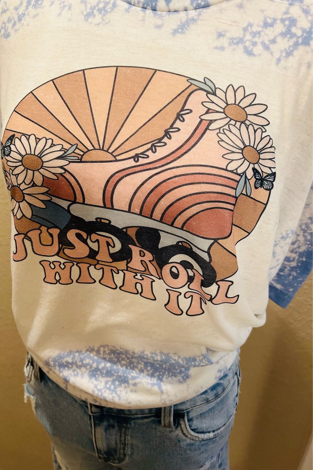 Just Roll With Blue Bleached Graphic Tee