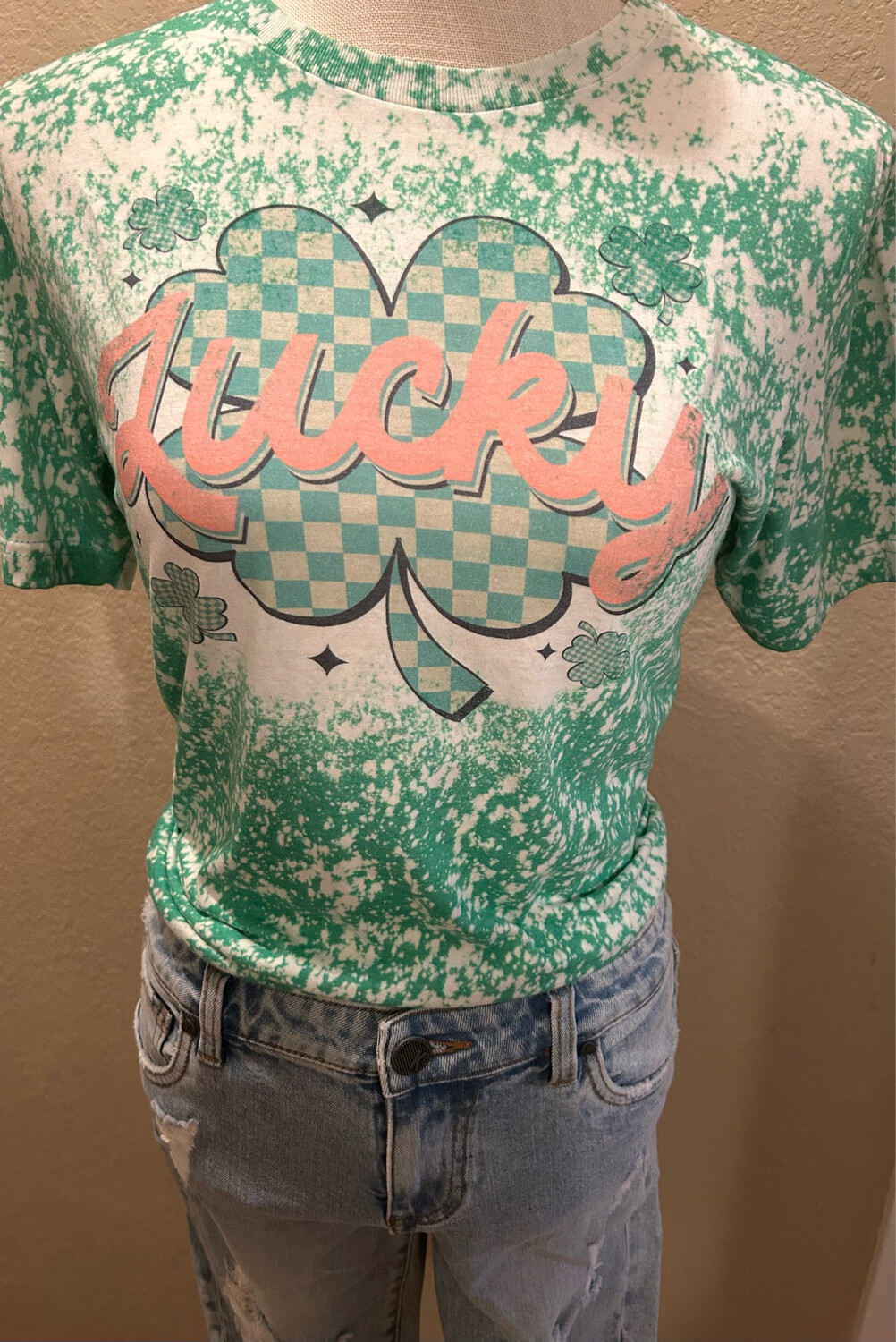 Lucky Shamrock Green Bleached Graphic Tee