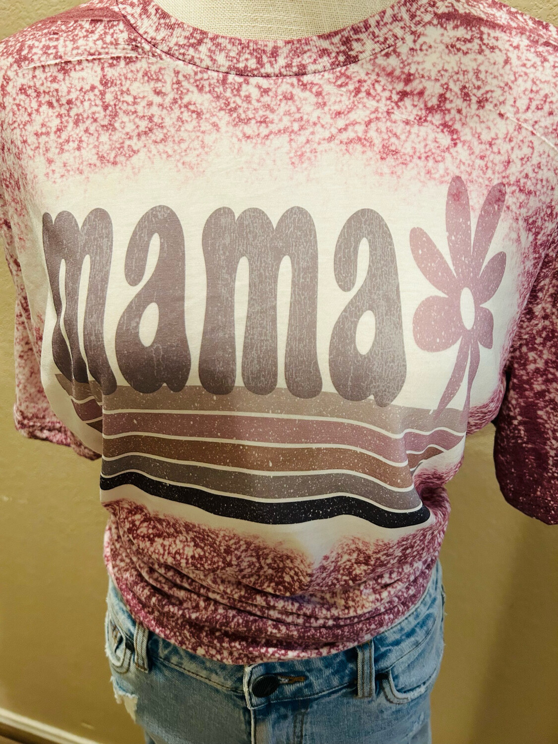 Mama Maroon Bleached Graphic Tee