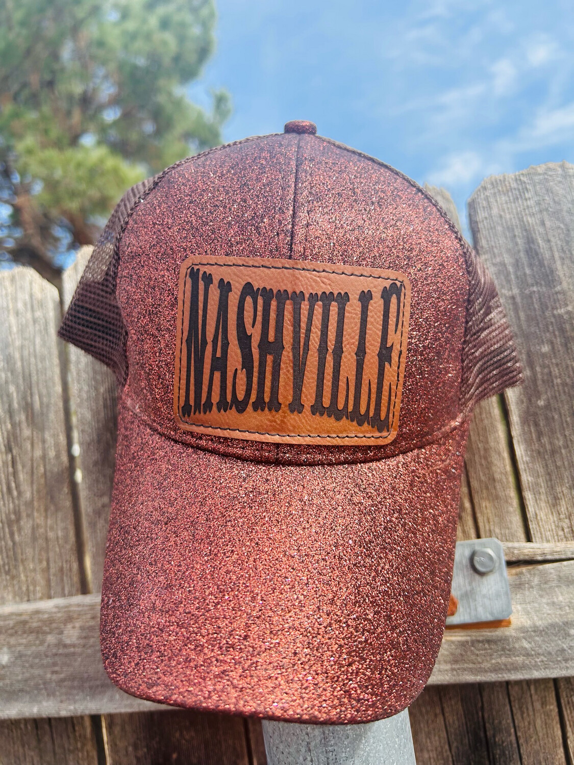 Nashville Laser Engraved Brown Glitter Hat