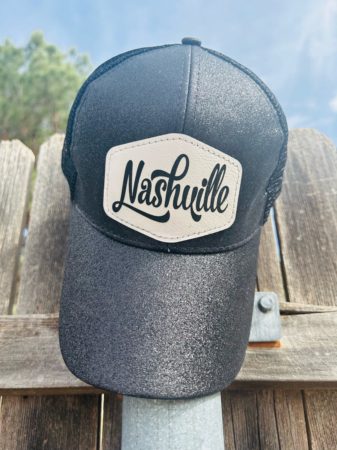 Nashville Black Glitter Laser Engraved Hat