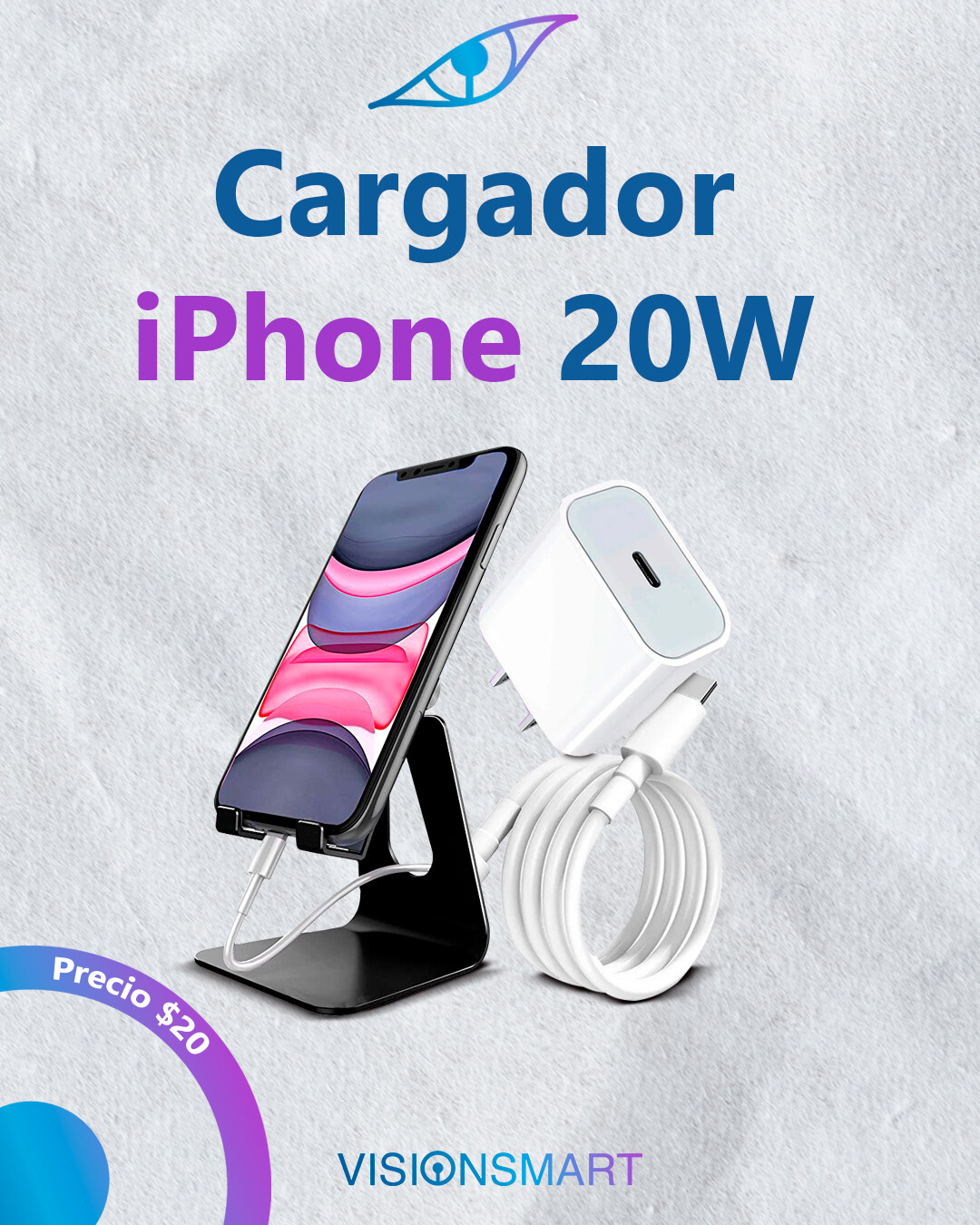Cargador iPhone carga rapida 20w