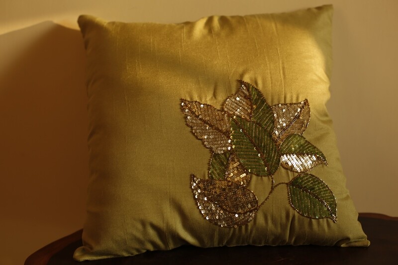 Sage Embroidered Cushion