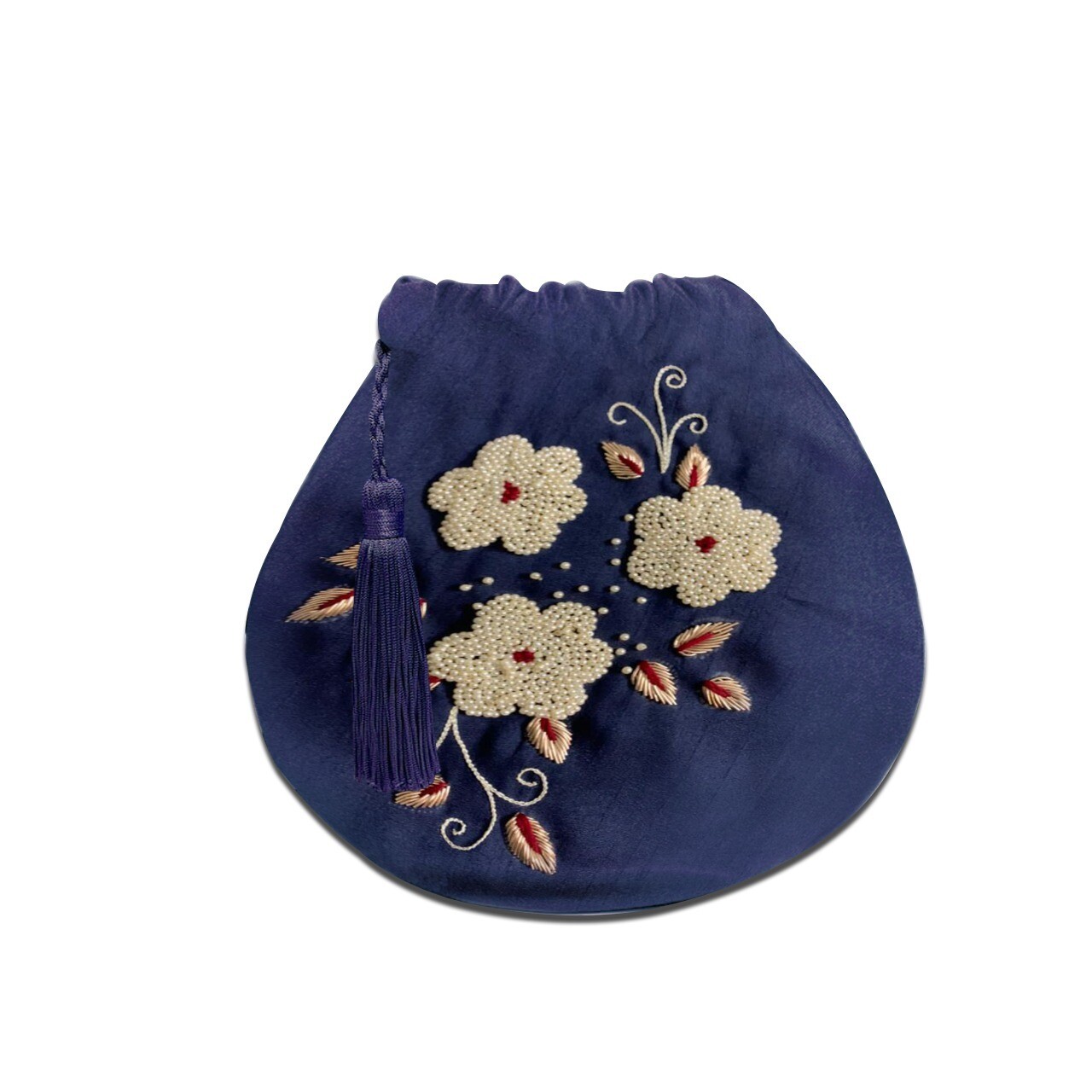 Navy Floral Bead Embroidered Potli Bag