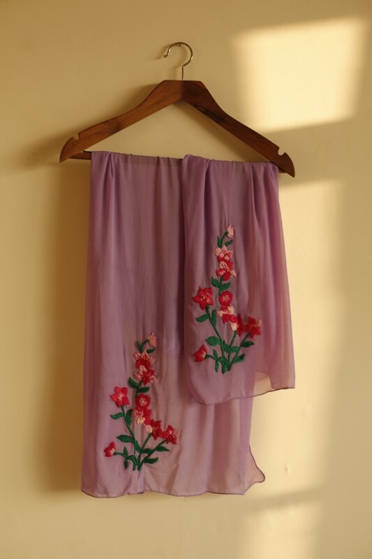 Pink Thread Embroidered Stole